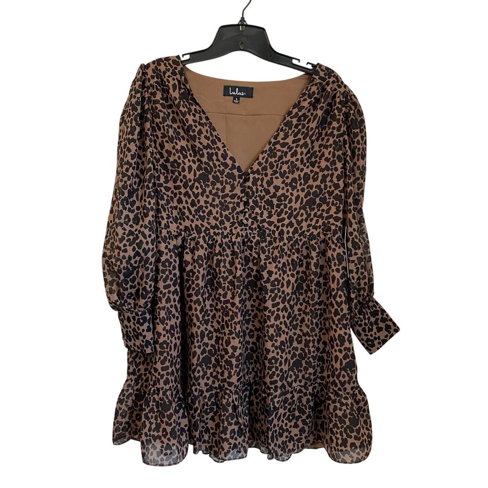 Lulus Rock It Out Brown & Black Leopard Print Babydoll Dress Size Small